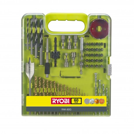 KIT 60 ACCESSOIRES PERCAGE ET VISSAGE RYOBI RAK60G KIT 60 ACCESSOIRES PERCAGE ET VISSAGE RYOBI RAK60G