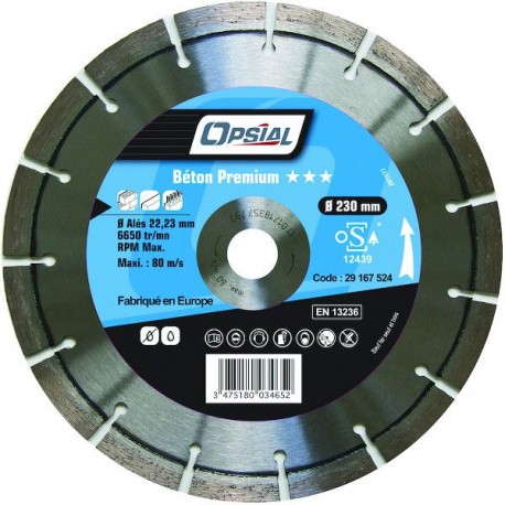 DISQUE DIAMANT BETON PREMIUM - 230 mm - OPSIAL 313360 DISQUE DIAMANT BETON PREMIUM - 230 mm - OPSIAL 313360