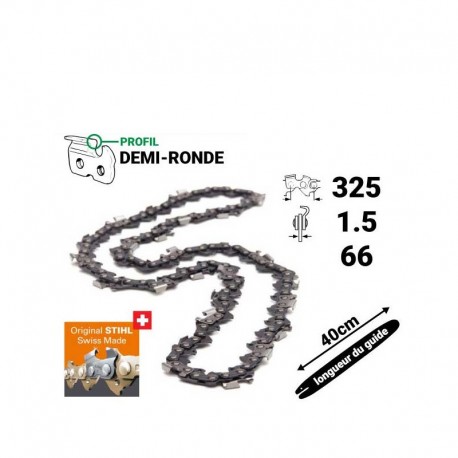 Chaîne Stihl demi-ronde 325 : 1.6 - 68 entraîneurs pour 45cm - 3689-000-0068 Chaîne Stihl demi-ronde 325 : 1.6 - 68 entraîneurs pour 45cm - 3689-000-0068