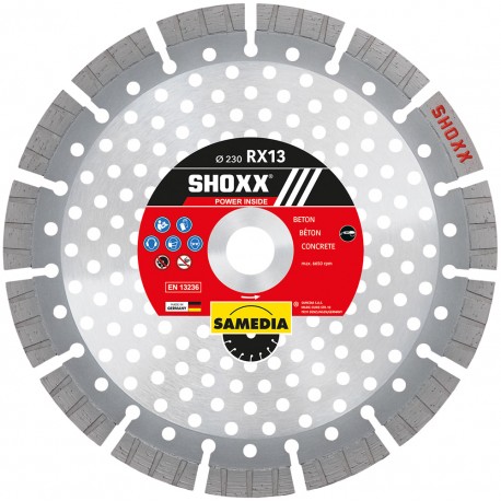 Disque diamant 230 mm sur flasque M14 , MIXTE , Spécial Béton + GRANIT + Fonte , SAMEDIA SHOXX SRX13 420081 Disque diamant 230 mm sur flasque M14 , MIXTE , Spécial Béton + GRANIT + Fonte , SAMEDIA SHOXX SRX13 420081